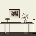 Natural Wooden Console Table With Modern Design Vase Dried Branches And Wall Art