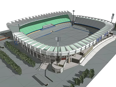 Large Sports Stadium Structure With Green Roof Open Stands And Central Field 3d model