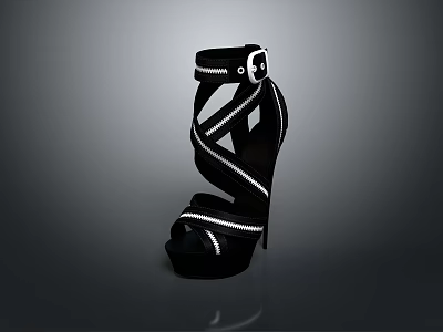 Stylish Black High Heels With Strappy Design And White Accents 3d model
