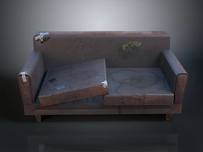 Worn Vintage Sofa With Torn Upholstery Stained Fabric And Open Cushion 3d model