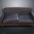 Worn Vintage Sofa With Torn Upholstery Stained Fabric And Open Cushion