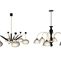 Two Modern Luxury Chandeliers with Black Gold Frames and Multiple White Lampshades 3d model