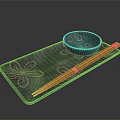 Stylish Tableware Set With Dark Floral Placemat Ceramic Bowl And Orange Chopsticks