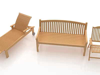 Wooden Outdoor Chairs With Slatted Design Various Styles Including Recliner Bench Single 3d model