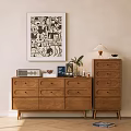 Wooden Entryway Cabinet And Side Cabinet With Drawers Decorative Painting And Table Lamp