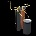 Industrial Equipment System With Yellow Pipes Cylindrical Tanks And Gray Drum
