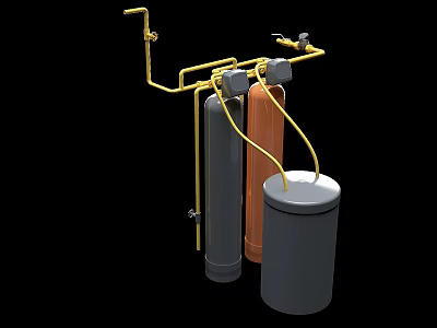 Industrial Equipment System With Yellow Pipes Cylindrical Tanks And Gray Drum 3d model