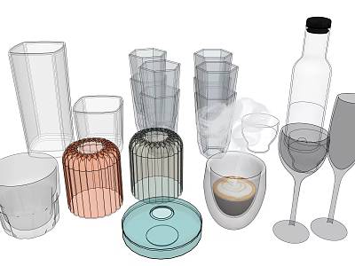 Transparent Glass Cups With Various Stackable Designs And Coffee Cup Shapes 3d model