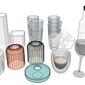 Transparent Glass Cups With Various Stackable Designs And Coffee Cup Shapes 3d model