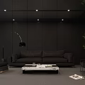 Modern Black Office Interior With Large Windows Marble Coffee Table And Plants