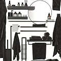 Essential Bathroom Accessories Collection With Towels Bathrobes Toiletries Shelves Mirror And Holder