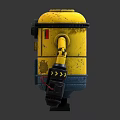 Yellow Minion Style Robot Character Wearing Blue Overalls Holding Tool 3d model