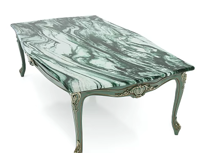 Elegant Coffee Table With Green White Marble Top And Carved Decorative Legs 3d model