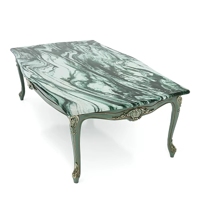 Elegant Coffee Table With Green White Marble Top And Carved Decorative Legs 3d model