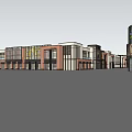 Modern Commercial Street With Row Buildings Continuous Storefronts And Pedestrian Walkway