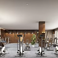 Spacious Modern Gym Interior With Various Workout Equipment And Green Plants