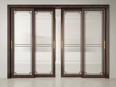 Modern Sliding Doors Design Featuring Wooden Frame Glass Panels And Golden Handles 3d model
