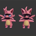 Cute Pink Cartoon Characters With Big Ears Yellow Belly Blue And Black Glasses