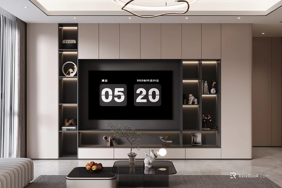 Modern TV Wall Unit For Living Room With LED Lighting And Storage Shelves 3d model 