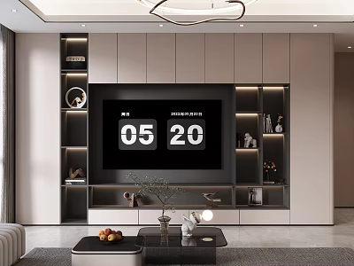 Modern TV Wall Unit For Living Room With LED Lighting And Storage Shelves 3d model