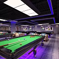 Modern Billiard Room Interior Design With Pool Tables Balls Cues Ambient Lighting And Seating Area