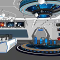 Futuristic Hi Tech Control Room With Multiple Screens And Circular Platform 3d model