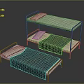Bunk Bed and Single Bed with Metal Frame Mattresses Blue Blankets and White Pillows