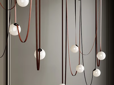 Modern Minimalist Pendant Lights With White Spherical Shades Brown Black Hanging Cords And Sleek Design 3d model