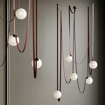 Modern Minimalist Pendant Lights With White Spherical Shades Brown Black Hanging Cords And Sleek Design 3d model