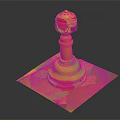 Traditional Stone Building with Carved Tower Structure and Square Slab Base