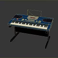 Blue Electronic Keyboard With Piano Keys Control Panel And Music Stand On Black Stand