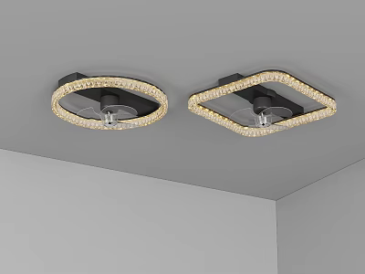 Elegant Modern Lighting Combination With Square And Round Crystal Trim And Black Base On Ceiling 3d model