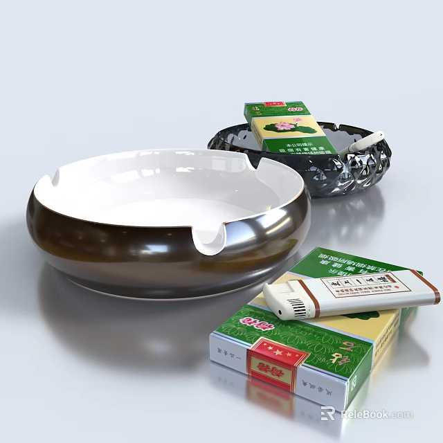 Decorative Ashtray And Cigarette Pack Ornament Set For Stylish Home Decor 3d model 