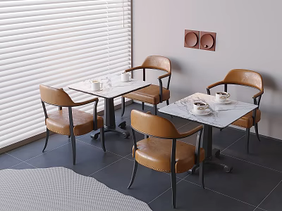 Middle Ancient Dining Table and Chair Tea Table and Chair Marble Dining Table Backrest Chair 3d model