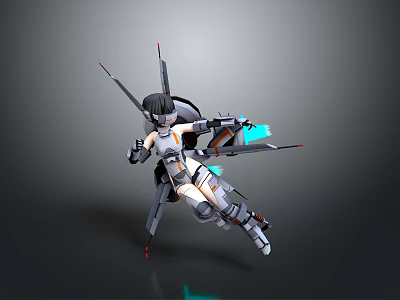 Mech Style Game and Movie Character With Armor Blue Glowing Elements Mechanical Wings 3d model