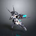 Mech Style Game and Movie Character With Armor Blue Glowing Elements Mechanical Wings