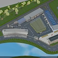 Industrial Plant Complex Aerial View Featuring Multiple Buildings Greenery Waterfront And Roads