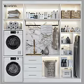 Laundry Daily Use Room With Washing Machines And Storage Shelves