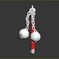 Traditional Martial Arts Weapon With Red White Pole And Silver Chain Metal Balls