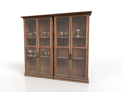Fresh Flowers In Wooden Glass Cabinet With Decorative Vases And Cups 3d model