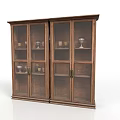 Fresh Flowers In Wooden Glass Cabinet With Decorative Vases And Cups