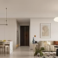 Modern Living Dining Room Interior With White TV Wall Dining Table Chairs Rug And Green Plant