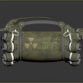 Military Weapon Design With Metallic Body Radioactive Symbol Multiple Circular Components And Handle