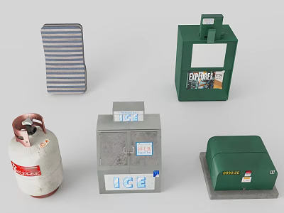 Diverse Equipment Set With Gas Cylinder Ice Containers Expanding Box And Striped Pad 3d model