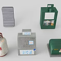Diverse Equipment Set With Gas Cylinder Ice Containers Expanding Box And Striped Pad
