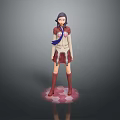 3D Female Character Model With Red White Uniform Blue Scarf And Glowing Pink Base