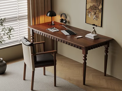 Quiet Ancient Style Desk and Chair Solid Wood Computer Desk and Chair Solid Wood Single Chair Writing Desk Learning Desk and Chair Office Desk and Chair Finished Desk Computer Decoration Combination 3d model