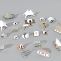 Various Types Of Camping Tents With Different Styles Shapes And Camping Gear For Outdoor Activities
