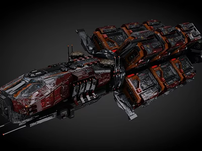 Sci Fi Mechanical Spaceship Design Featuring Detailed Modules And Red Black Colors 3d model
