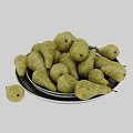 Fresh Ripe Green Pears Neatly Arranged On Stacked Metal Plates For